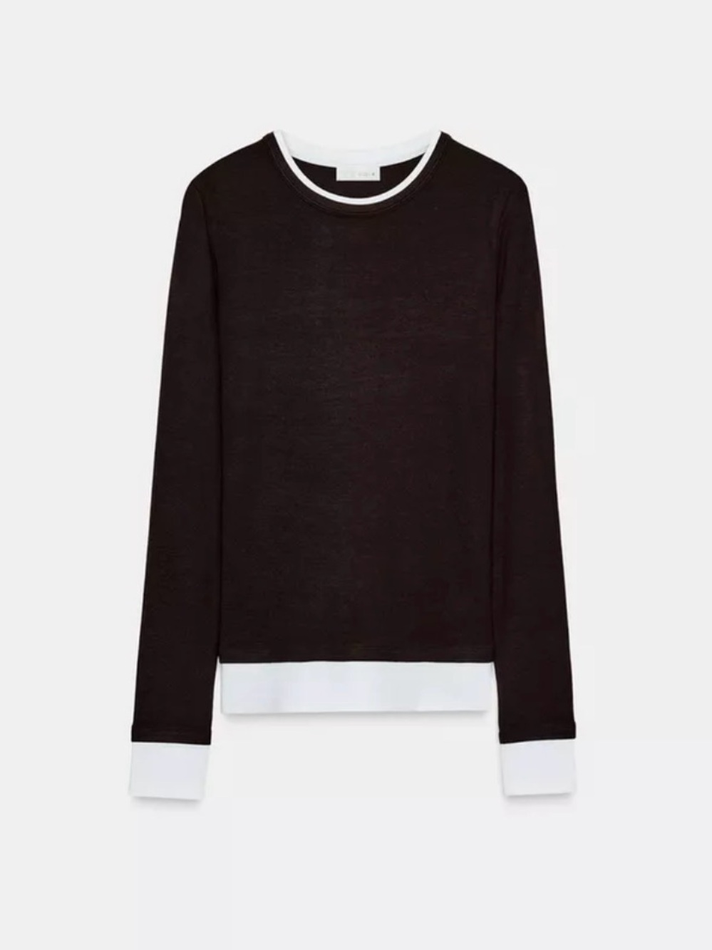 ZARA Black Long-Sleeve Crewneck Sweater layered trim NWT